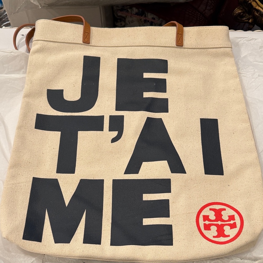 Tory Burch Tan and Black Canvas Tote